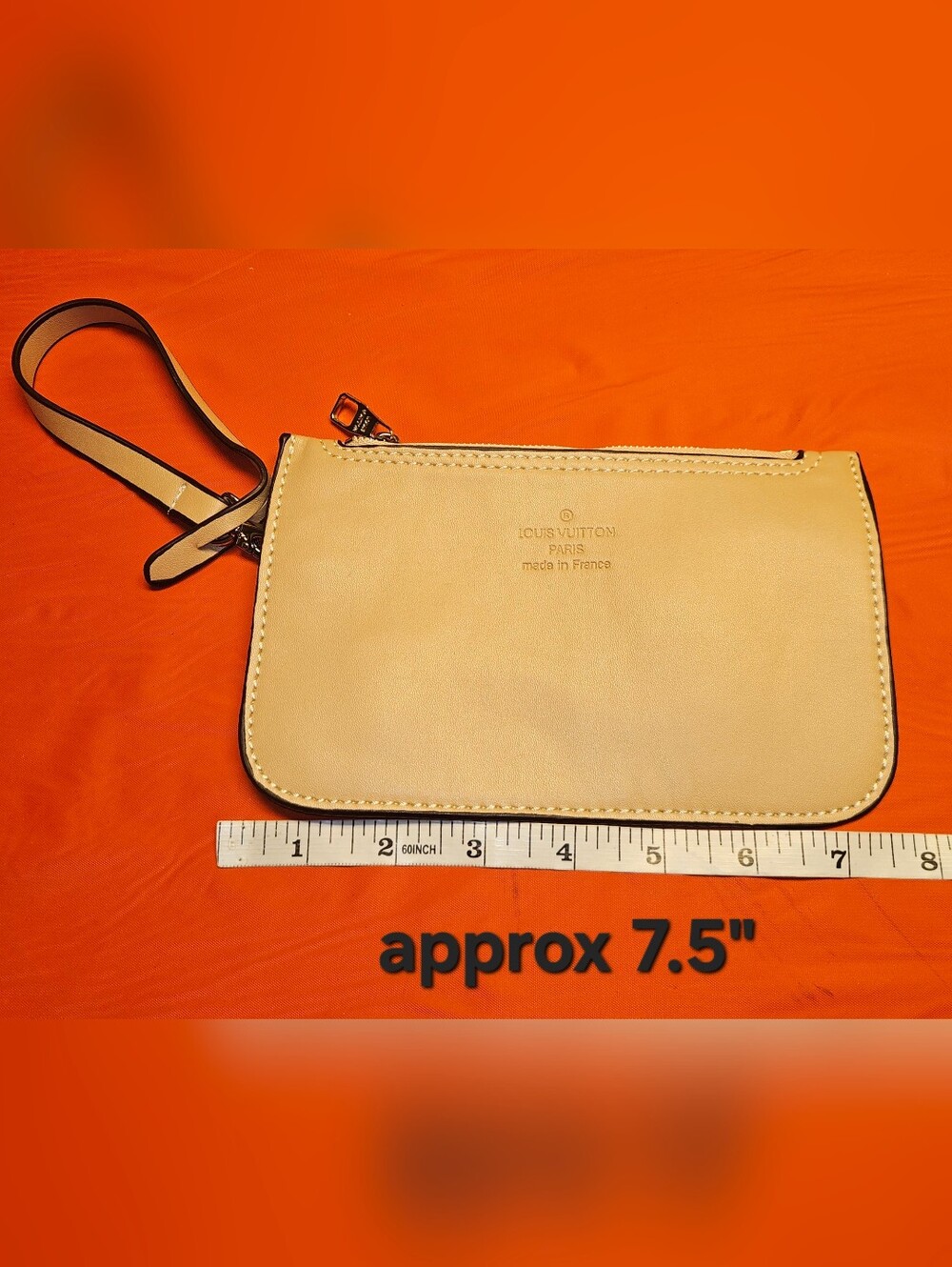 Louis Vuitton Beige Leather Wristlet 7.5"×4.5" Zip Closure Removable Strap EUC